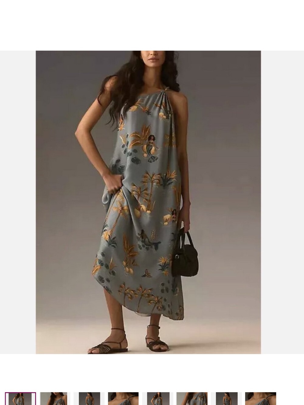 FARM Rio One-Shoulder Midi Dress in Sage with Gold Floral Print